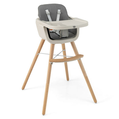 3-in-1 Convertible Wooden High Chair with Cushion-Light Gray - Color: Light Gray