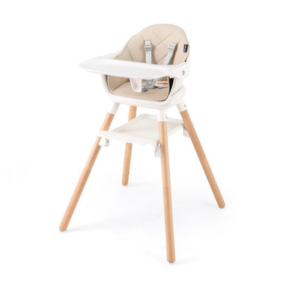 6 in 1 Convertible Highchair with Safety Harness and Removable Tray-Beige - Color: Beige