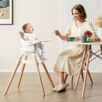 6 in 1 Convertible Highchair with Safety Harness and Removable Tray-Beige - Color: Beige