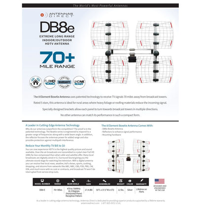 Antennas Direct DB8-E Enhanced DB8e Multidirectional Bowtie Attic/Outdoor UHF Antenna