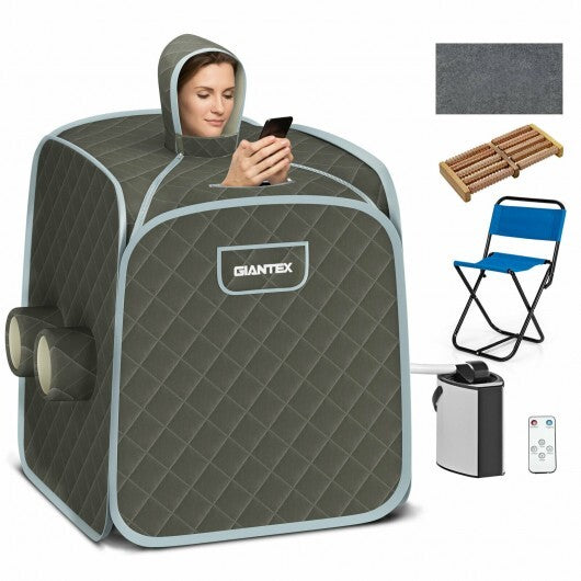 800W 2 Person Portable Steam Sauna Tent SPA with Hat Side Holes 3L Steamer-Gray - Color: Gray