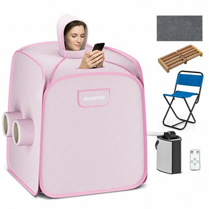 800W 2 Person Portable Steam Sauna Tent SPA with Hat Side Holes 3L Steamer-Pink - Color: Pink