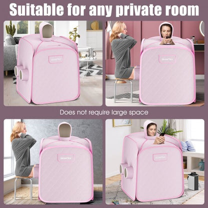 800W 2 Person Portable Steam Sauna Tent SPA with Hat Side Holes 3L Steamer-Pink - Color: Pink