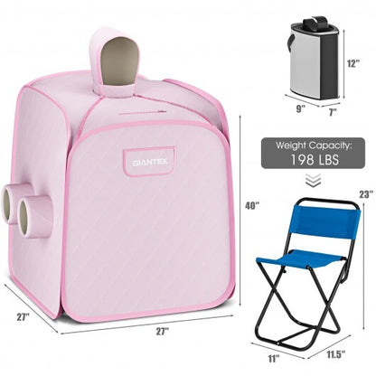 800W 2 Person Portable Steam Sauna Tent SPA with Hat Side Holes 3L Steamer-Pink - Color: Pink