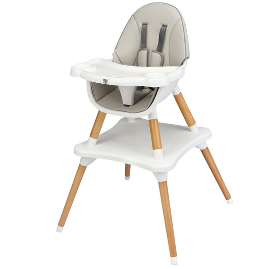 5-in-1 Baby Wooden Convertible High Chair -Gray - Color: Gray