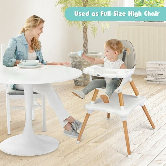 5-in-1 Baby Wooden Convertible High Chair -Gray - Color: Gray