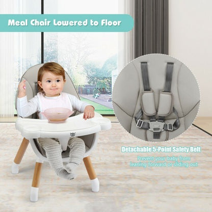 5-in-1 Baby Wooden Convertible High Chair -Gray - Color: Gray