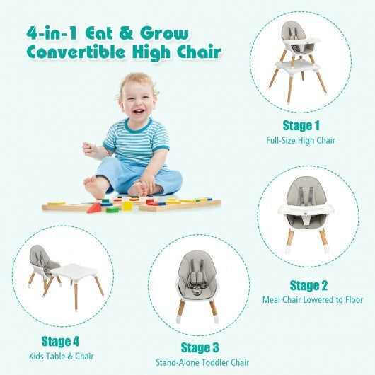 5-in-1 Baby Wooden Convertible High Chair -Gray - Color: Gray