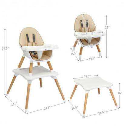 5-in-1 Baby Wooden Convertible High Chair -Gray