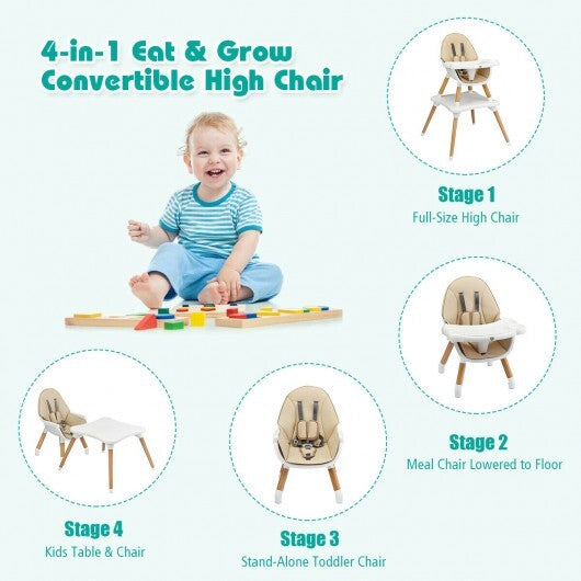 5-in-1 Baby Wooden Convertible High Chair -Gray