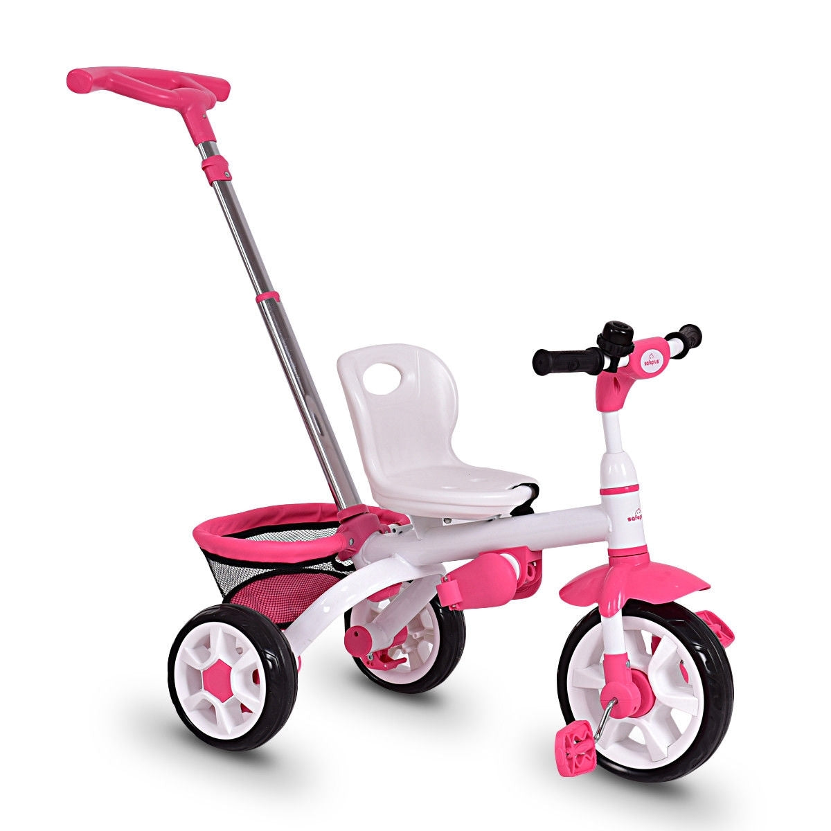 5-in-1 Detachable Baby Stroller Tricycle with Round Canopy-Pink - Color: Pink