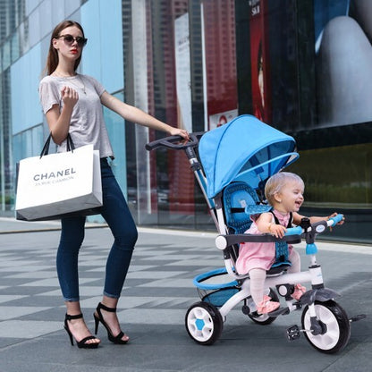 5-in-1 Detachable Baby Stroller Tricycle with Round Canopy-Blue