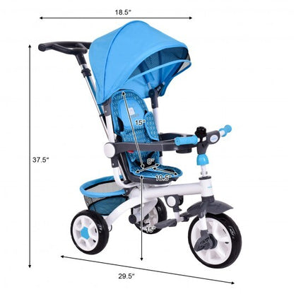 5-in-1 Detachable Baby Stroller Tricycle with Round Canopy-Blue