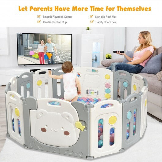 14-Panel Foldable Baby Playpen Safety Yard with Storage Bag