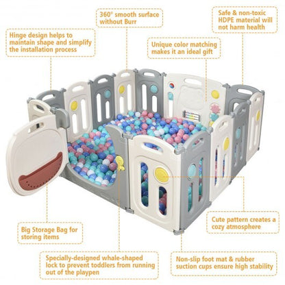 14-Panel Foldable Baby Playpen Safety Yard with Storage Bag