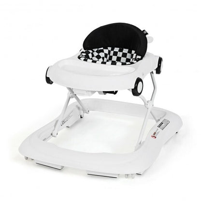 2-in-1 Foldable Baby Walker with Music Player and Lights-White