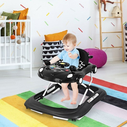 2-in-1 Foldable Baby Walker with Music Player and Lights-White