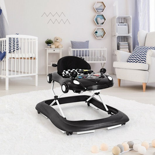 2-in-1 Foldable Baby Walker with Music Player and Lights-White