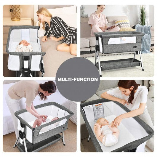 Adjustable Baby Bedside Crib with Large Storage-Dark Gray - Color: Dark Gray