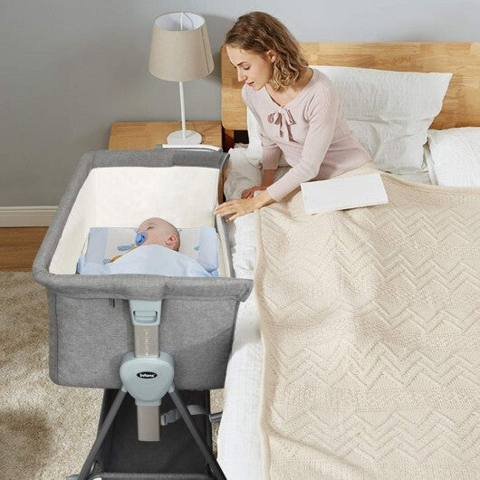 Adjustable Baby Bedside Crib with Large Storage-Dark Gray