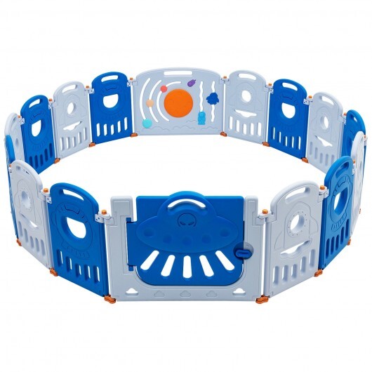 16-Panel Baby Playpen Safety Play Center with Lockable Gate-Blue