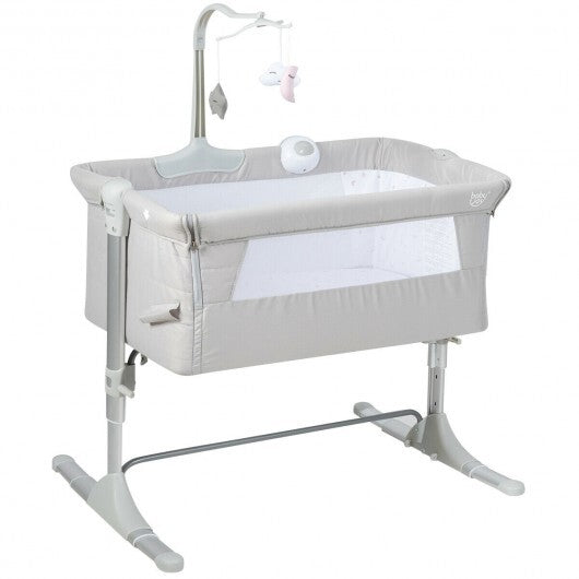 Height Adjustable Baby Side Crib  with Music Box & Toys-Dark Gray