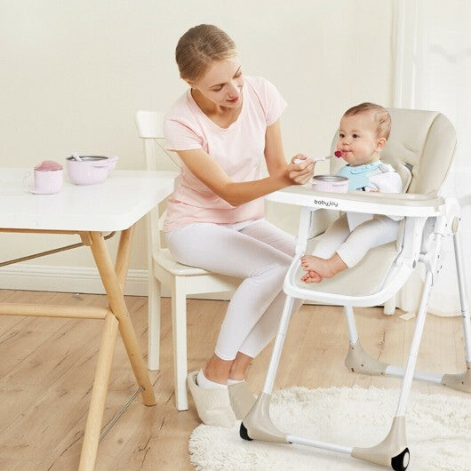 Baby Convertible High Chair with Wheels-Beige - Color: Beige