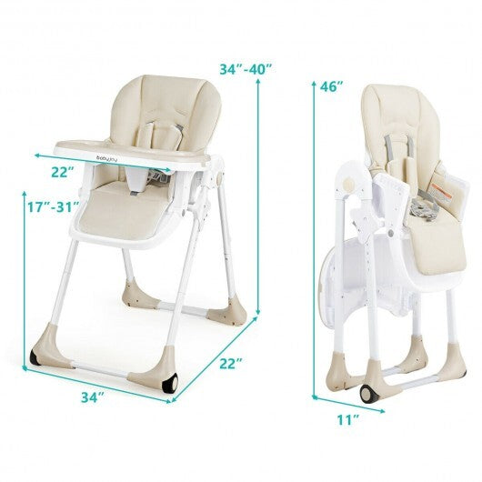 Baby Convertible High Chair with Wheels-Beige - Color: Beige