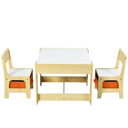 Kids Table Chairs Set With Storage Boxes Blackboard Whiteboard Drawing-Natural - Color: Natural