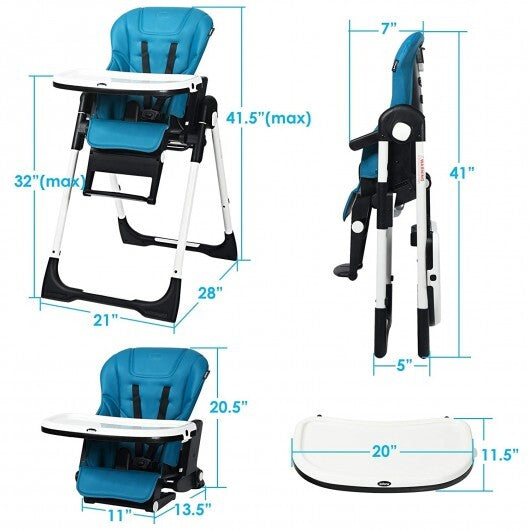 4-in-1 High Chair-Booster Seat with Adjustable Height and Recline-Navy - Color: Navy