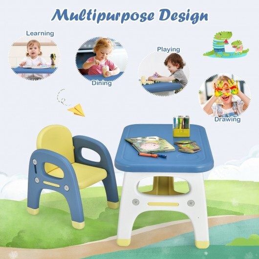 Kids Activity Table and Chair Set with Montessori Toys for Preschool and Kindergarten-Blue