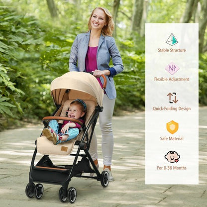 Lightweight Aluminium Frame Baby Stroller with Net-Beige - Color: Beige