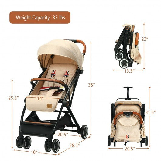 Lightweight Aluminium Frame Baby Stroller with Net-Beige - Color: Beige