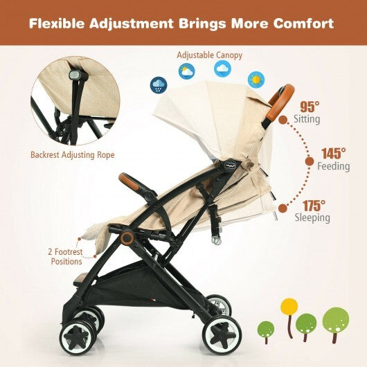 Lightweight Aluminium Frame Baby Stroller with Net-Beige - Color: Beige