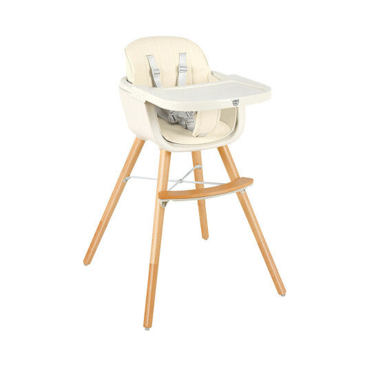 3-in-1 Convertible Wooden High Chair with Cushion-Beige - Color: Beige