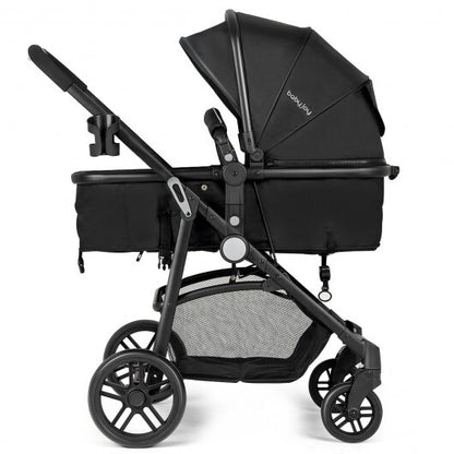 2-in-1 Foldable Pushchair Newborn Infant Baby Stroller-Black - Color: Black