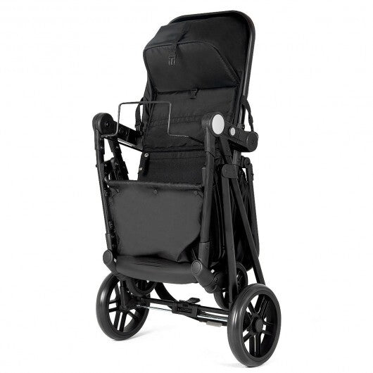 2-in-1 Foldable Pushchair Newborn Infant Baby Stroller-Black - Color: Black