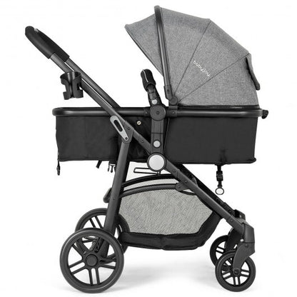 2-in-1 Foldable Pushchair Newborn Infant Baby Stroller-Gray - Color: Gray