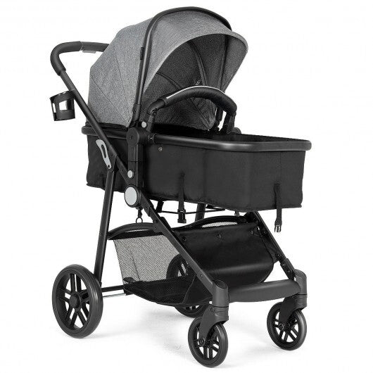 2-in-1 Foldable Pushchair Newborn Infant Baby Stroller-Gray - Color: Gray