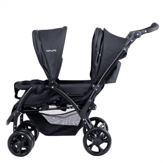 Foldable Lightweight Front Back Seats Double Baby Stroller-Black - Color: Black