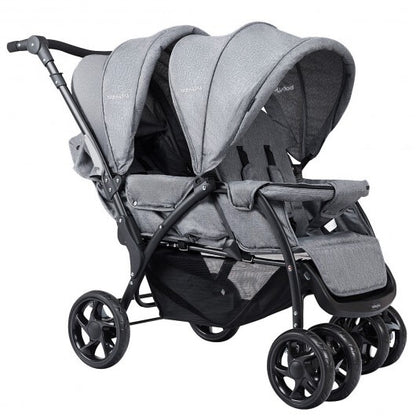 Foldable Lightweight Front Back Seats Double Baby Stroller-Gray - Color: Gray