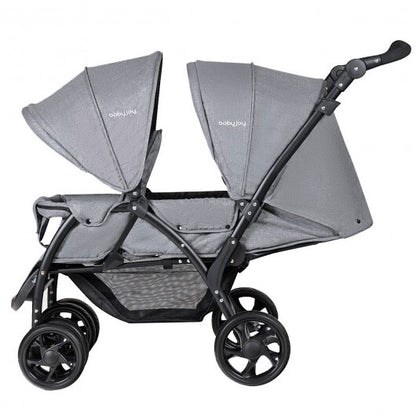 Foldable Lightweight Front Back Seats Double Baby Stroller-Gray - Color: Gray