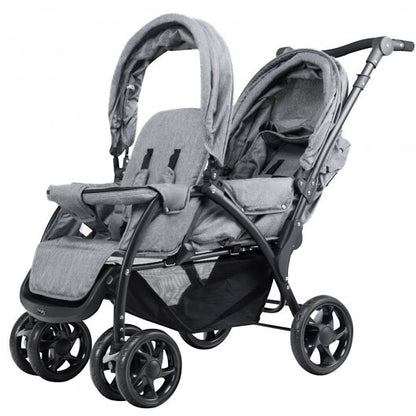 Foldable Lightweight Front Back Seats Double Baby Stroller-Gray - Color: Gray