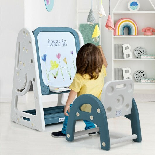 2-in-1 Kids Easel Desk Chair Set Book Rack Adjustable Art Painting Board-Blue - Color: Blue