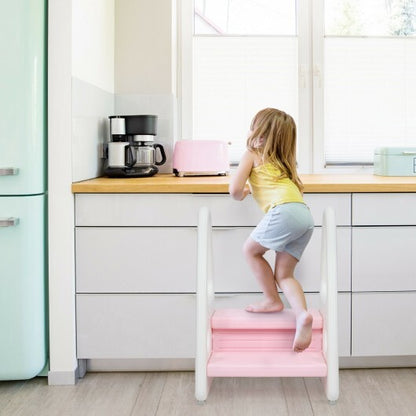 Kids Step Stool Learning Helper with Armrest for Kitchen Toilet Potty Training-Gray