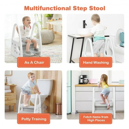 Kids Step Stool Learning Helper with Armrest for Kitchen Toilet Potty Training-Gray