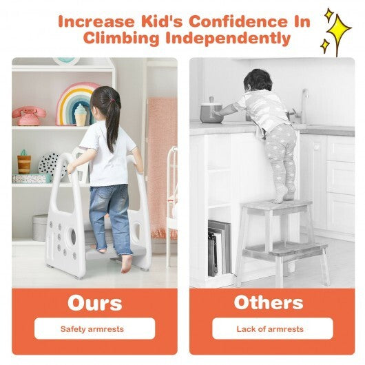 Kids Step Stool Learning Helper with Armrest for Kitchen Toilet Potty Training-Gray