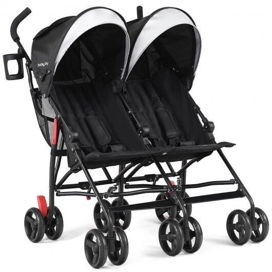 Foldable Twin Baby Double Stroller Ultralight Umbrella Kids Stroller-Black - Color: Black