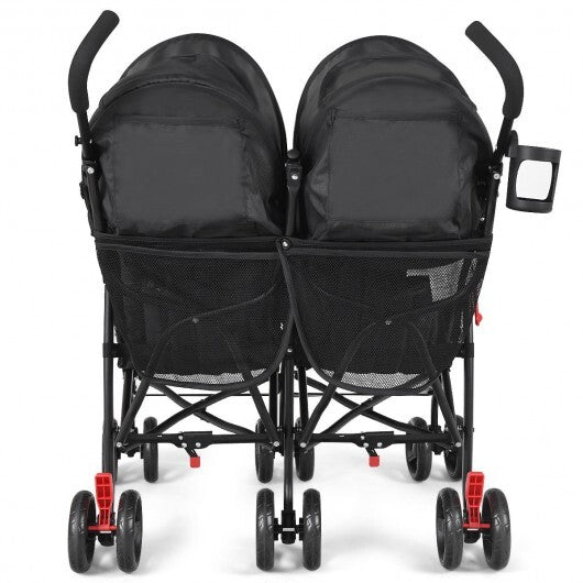 Foldable Twin Baby Double Stroller Ultralight Umbrella Kids Stroller-Black - Color: Black