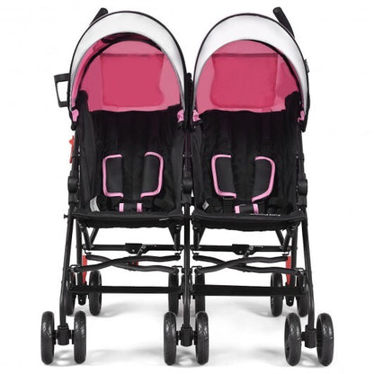 Foldable Twin Baby Double Stroller Ultralight Umbrella Kids Stroller-Pink - Color: Pink